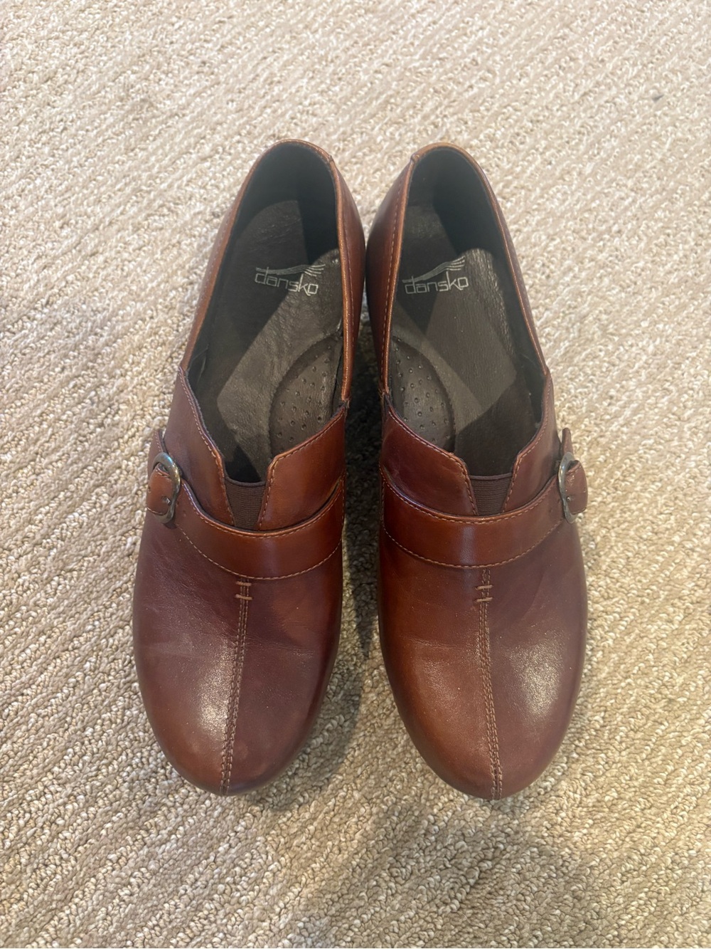 Dansko Men's Chestnut Brown Leather Slip-On Loafers with Buckle